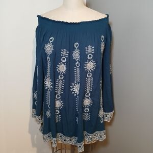 Free People Geo Embroidered Off the Shoulder Tunic Size SP